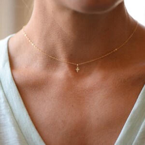 14K Gold Itsy Bitsy Teeny Weeny Cross Necklace image 2