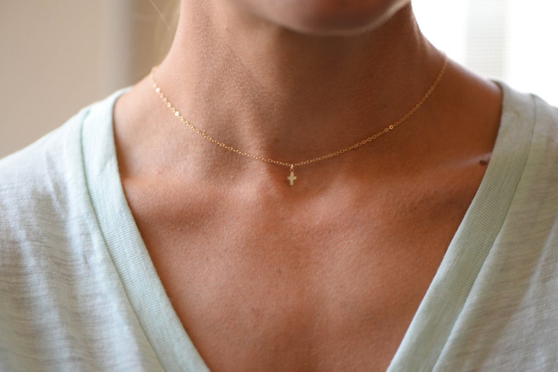 14K Gold Itsy Bitsy Teeny Weeny Cross Necklace image 2