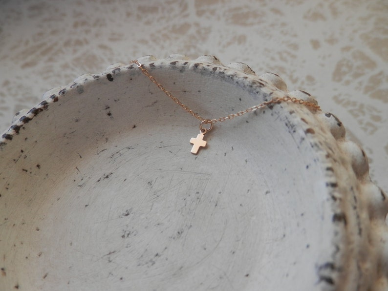 14K Gold Itsy Bitsy Teeny Weeny Cross Necklace image 5