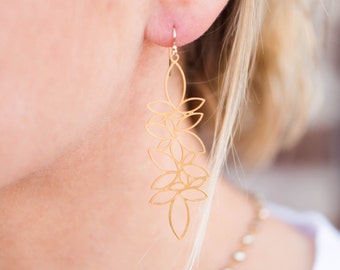 Complicated Lotus Earring // Matte Gold Linked Floral Earrings