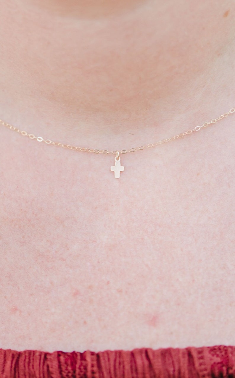 14K Gold Itsy Bitsy Teeny Weeny Cross Necklace image 3