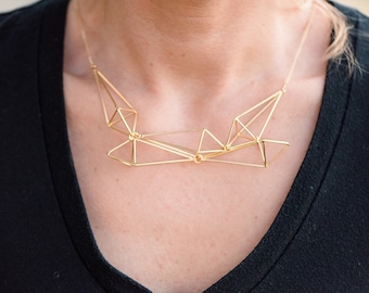 Tangled Kite Necklace / Statement  Necklace / Gold Necklace / Geometric Modern Necklace / Lightweight Necklace / 3-D Necklace / Geometric