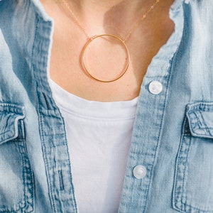 14K Gold Filled Large Circle Necklace / Big OH Circle Necklace / Open Circle Pendant Necklace / Large Open Circle Necklace / Circle Necklace