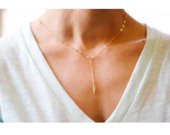 Delicate Gold Spike Necklace // Petite Spike Necklace // Modern Gold Lariat // Gold Y Necklace