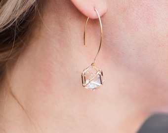 Geometric Caged Prism Drop Earring // Gold Dangle Earring // Gold Drop Earring // Gold Disco Earring // MEGAN Earrings