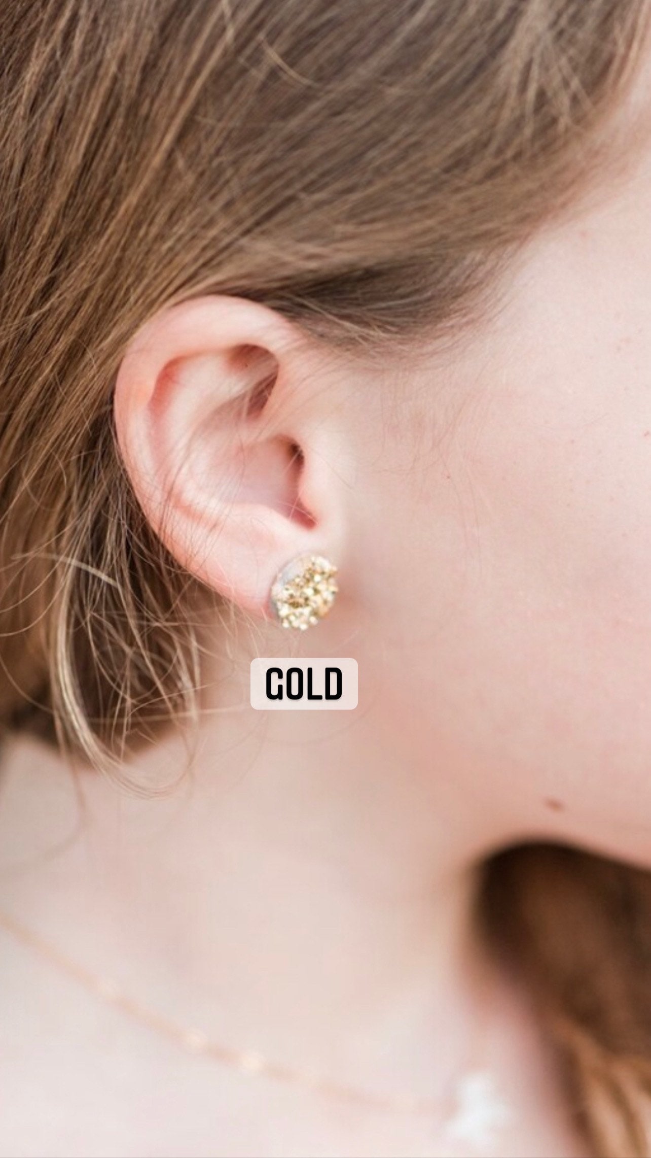 Gold Druzy Quartz Studs Earrings 9mm Rainbow White by Sosie