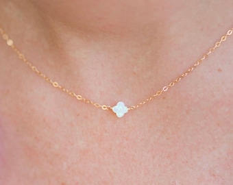 The CREW Necklace now in OPAL // Petite Opal Clover Quatrefoil Necklace // Opal Necklace // Opal Clover Necklace // Gold Opal Silver Opal