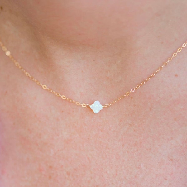 The CREW Necklace now in OPAL // Petite Opal Clover Quatrefoil Necklace // Opal Necklace // Opal Clover Necklace // Gold Opal Silver Opal