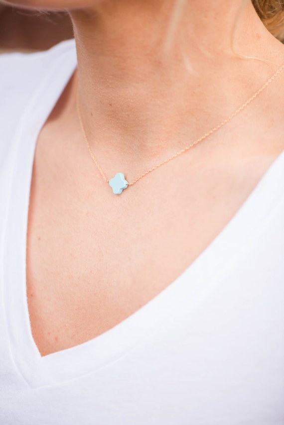 Light Turquoise Quatrefoil Crystal Necklace Light Turquoise Quatrefoil Crystal Necklace
