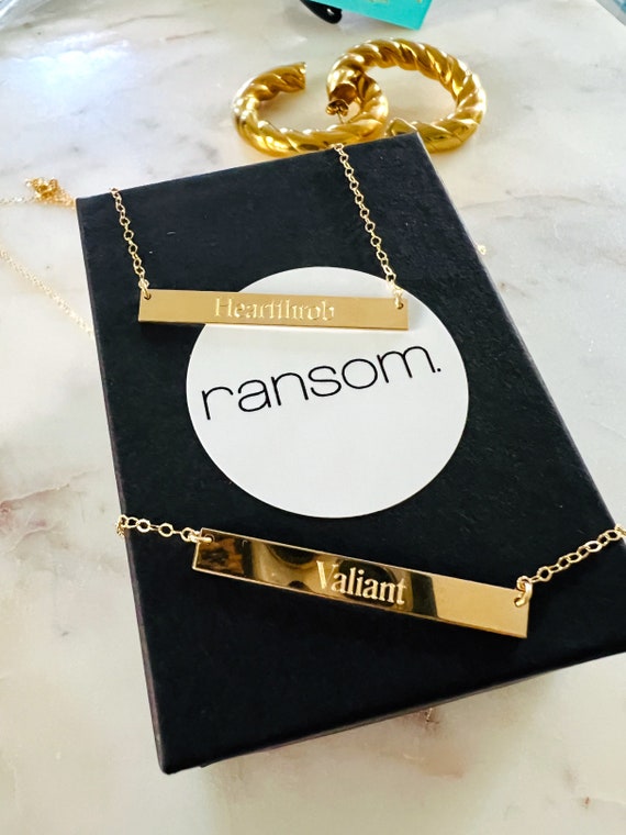 14Kゴールドフィルド刻印入りネームゴールドバーネックレス / 刻印可能