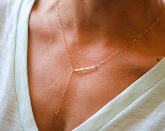 Delicate Gold Bar Necklace in Gold Filled // Dangling Gold Bar Necklace // The Elle Bar Necklace