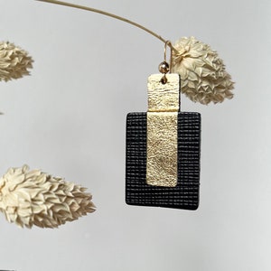 Black & Gold Earring Metallic Foiled Genuine Leather Geometric Rectangle Drop Earrings