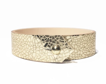 Mosaic Metallic Foil Leather Gold Cuff Bracelet