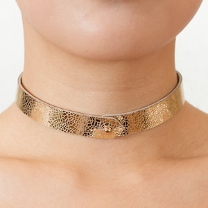 Foiled Leather Gold Choker, Metallic Gold Leather Cuff
