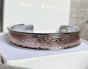 SAMPLE SALE Metallic Pink Foil Leather Cuff Bracelet / Bangle (Imperfect)