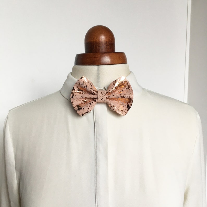Pink Copper Bow Necklace Foil Suede Leather Rose Gold Bow Tie image 5