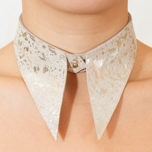 Metallic Foil Silver Leather Collar Suede Grey Choker