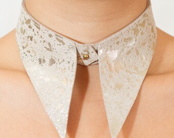 Metallfolie Silver Läderhalsband Mocka Grå Choker