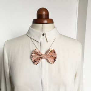 Pink Copper Bow Necklace Foil Suede Leather Rose Gold Bow Tie image 3