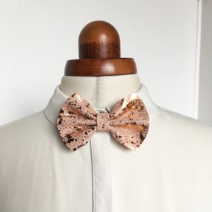 Pink Copper Bow Necklace Foil Suede Leather Rose Gold Bow Tie image 4