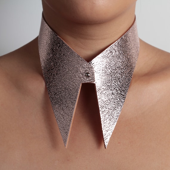 Foiled Leather Metallic Pink Collar Choker 