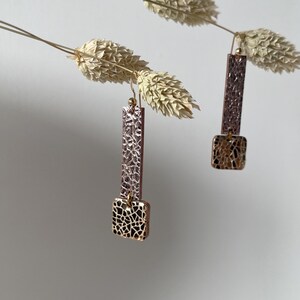 Gold & Pink Square Earrings, Genuine Metallic Foiled Leather Rectangle Bar Earrings