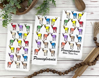 Pennsylvania White Tailed Deer Personalized Tea Towel,  State Symbol Wildlife Tea Towel Gift, One-of-a-Kind Nature and Wildlife Gift