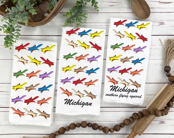 Michigan Flying Squirrel Personalized Tea Towel, State Symbol Wildlife Tea Towel, One-of-a-Kind Nature and Wildlife Gift, Wildlife Art