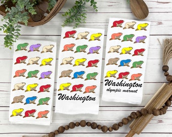 Washington Olympic Marmot Personalized Tea Towel, State Symbol Wildlife Tea Towel, One-of-a-Kind Nature and Wildlife Gift, Wildlife Art