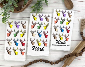 Utah Rocky Mountain Elk Personalized Tea Towel, State Symbol Wildlife Tea Towel Gift, One-of-a-Kind Nature and Wildlife Gift