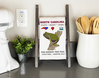 Torchon symbole de l'état de la Caroline du Nord avec rainette des pins des landes, torchon animaux et nature, torchon de Caroline du Nord, torchon grenouille