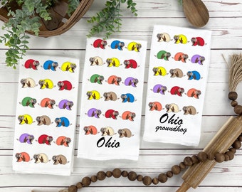 Ohio Groundhog Personalized Tea Towel, State Symbol Wildlife Tea Towel Gift, One-of-a-Kind Nature and Wildlife Gift, Groundhog art