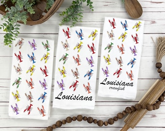 Louisiana Crawfish Personalized Tea Towel, State Symbol Wildlife Tea Towel Gift, One-of-a-Kind Nature and Wildlife Gifts, Coastal Charm Art