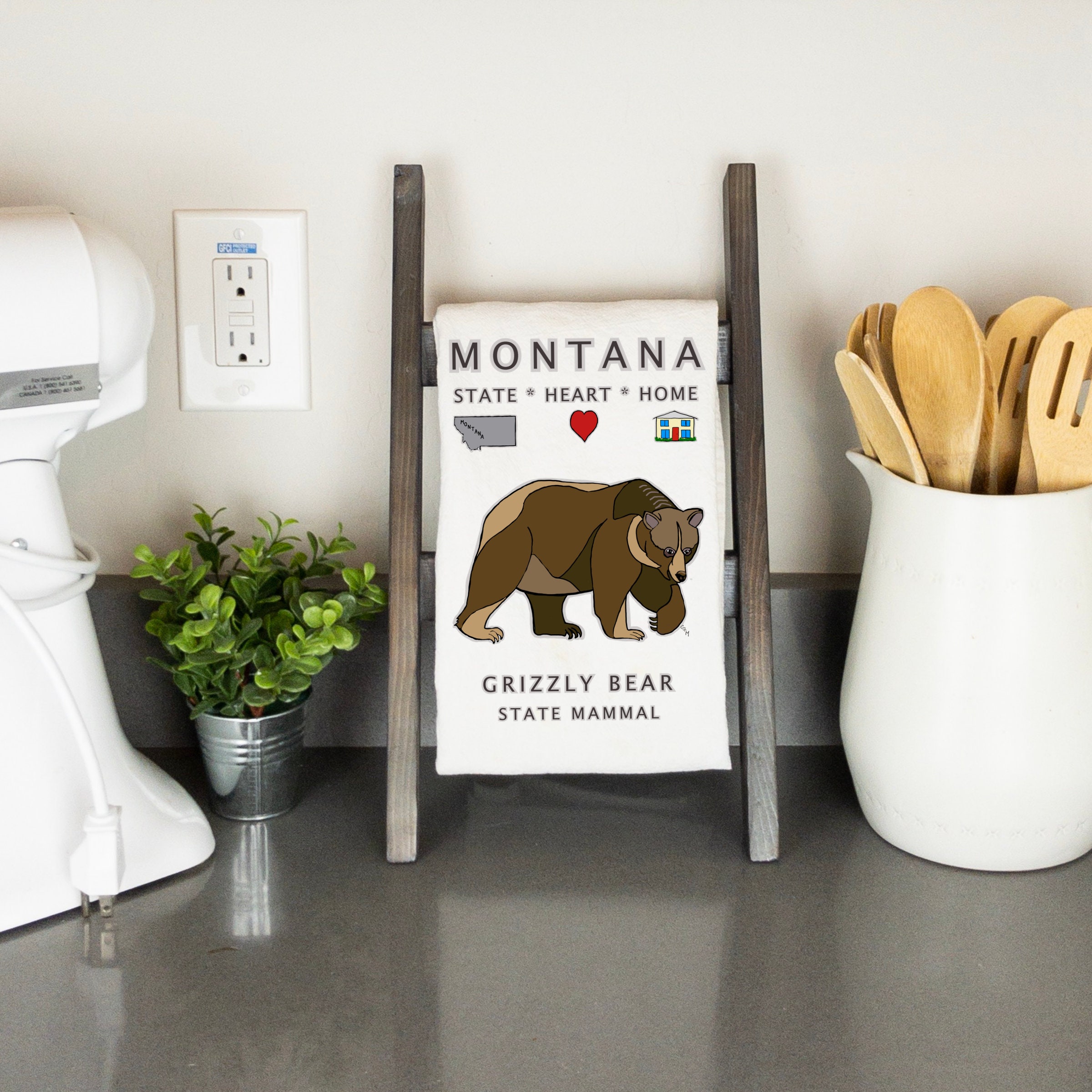 Grizzly Kitchen Towel - Grizzly bear conservation and protection