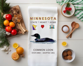 Minnesota State Symbol Tea Towel Common Loon, Animal and Nature inspired Tea Towel, Minnesota Tea Towel, Common Loon Tea Towel