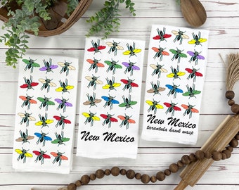 New Mexico Hawk Wasp Personalized Tea Towel, State Symbol Wildlife Insect Tea Towel Gift, One-of-a-Kind Nature and Wildlife Gift, Insect Art