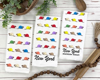 New York American Beaver Personalized Tea Towel, State Symbol Wildlife Tea Towel Gift, One-of-a-Kind Nature and Wildlife Gift, Wildlife Art