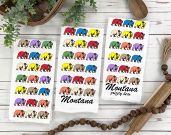 Montana Grizzly Bear Personalized Tea Towel, State Symbol Wildlife Tea Towel Gift,  One-of-a-Kind Nature and Wildlife Gift