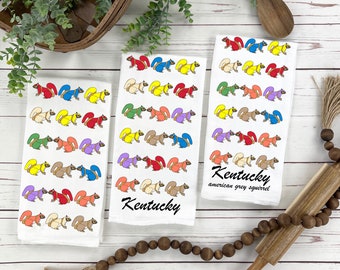 Kentucky Grey Squirrel Personalized Tea Towel, State Symbol Wildlife Tea Towel Gift, Nature and Wildlife Gift, Unique Wildlife Art