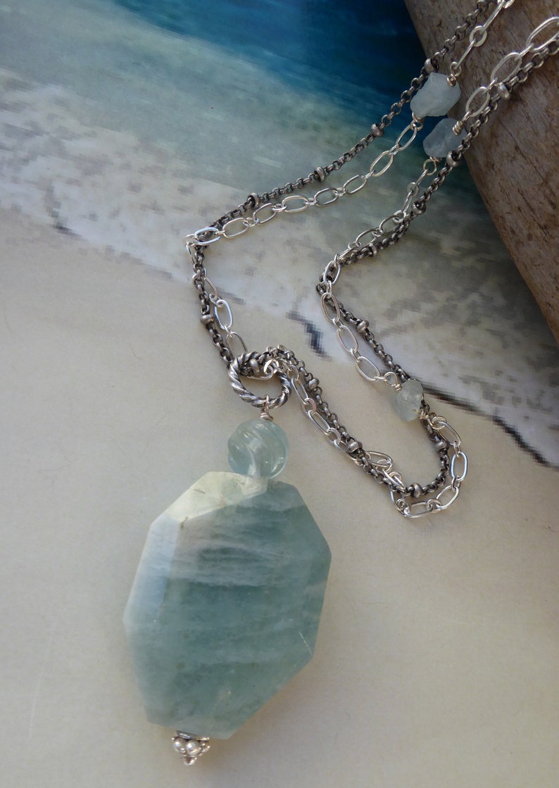 March Birthstone, Large Aquamarine Rustic Pendant Aquamarine Pendant
