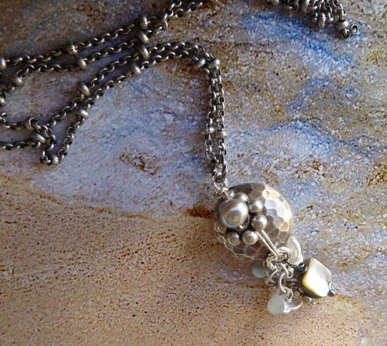 Silver Pearl Silver focal bead Contemporary jewelry Ocean Jewelry