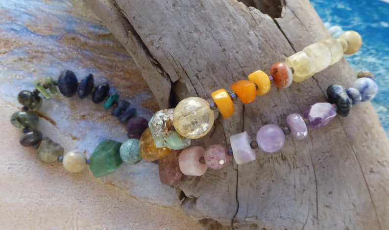 Gemstone necklace Multicolor Eclectic necklace Multi stone necklace 30 Rock necklace Rock necklace