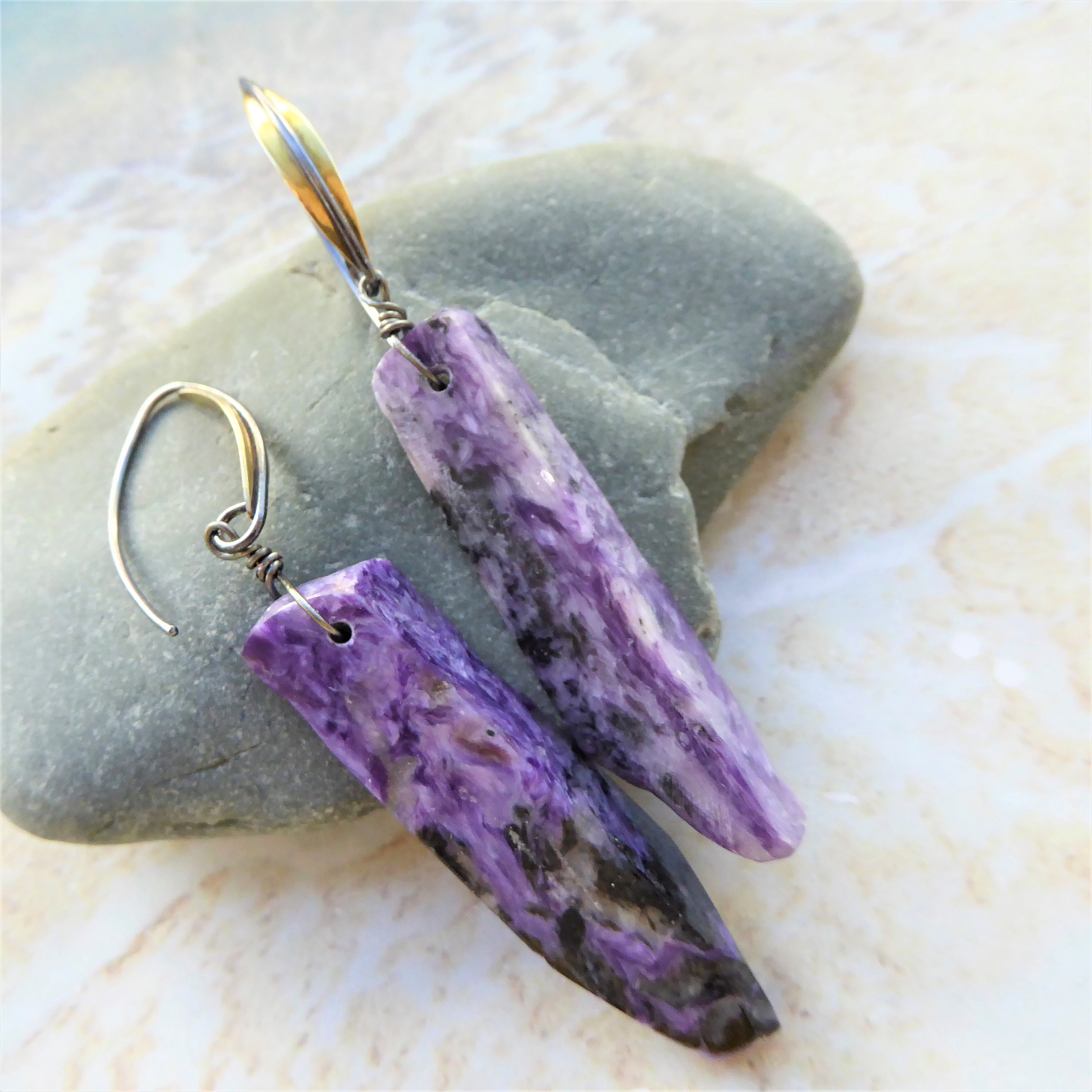 Charoite Earrings Siberian Charoite Purple Stone Drop Etsy