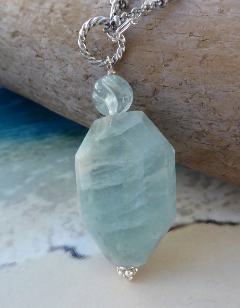 March Birthstone, Large Aquamarine Rustic Pendant Aquamarine Pendant