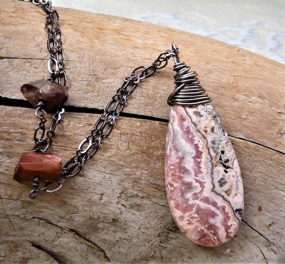 Silver Double Wire Rhodochrosite Pendants Silver Double Wire Rhodochrosite Pendants
