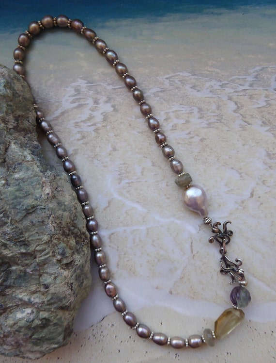 Silver Pearl Silver focal bead Contemporary jewelry Ocean Jewelry