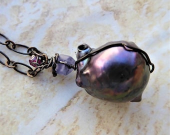Black Pearl, Flame ball Pearl, Peacock Pearl, Large Baroque, Fresh Water Pearl, Pearl pendant