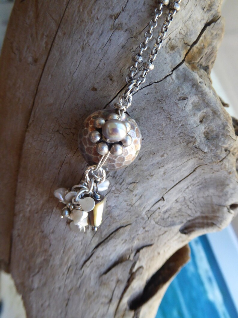 Silver Pearl Silver focal bead Contemporary jewelry Ocean Jewelry