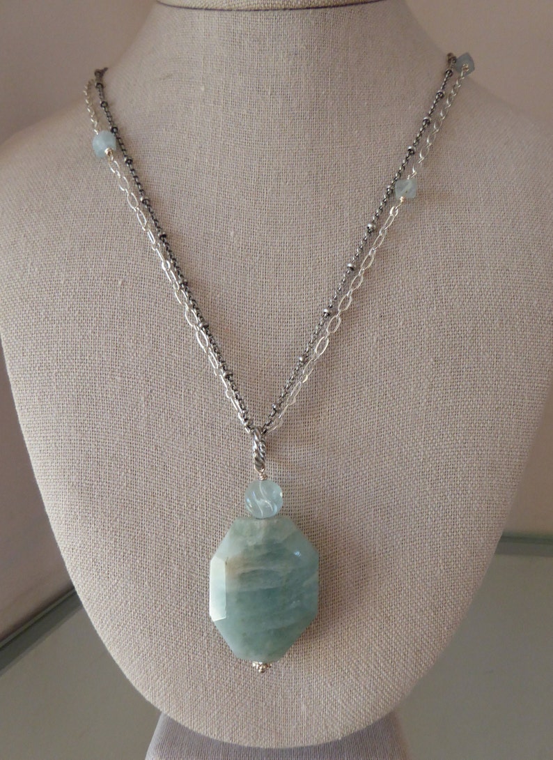 March Birthstone, Large Aquamarine Rustic Pendant Aquamarine Pendant