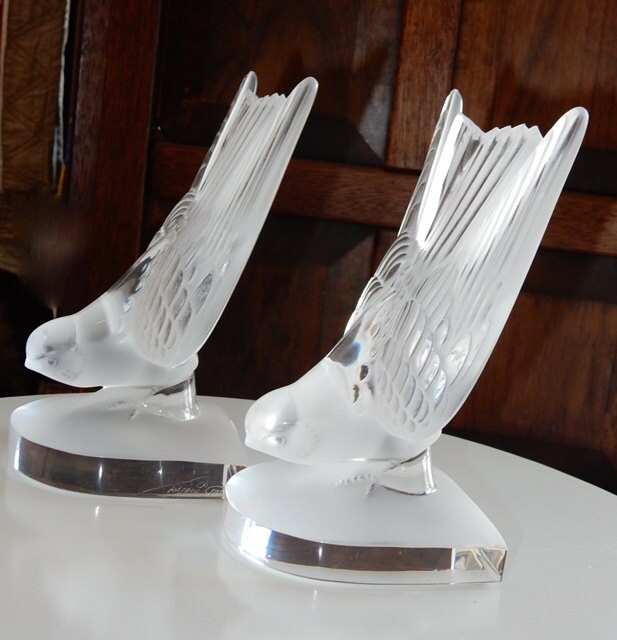 Vintage Lalique Crystal Swallow Bookends pair Etsy